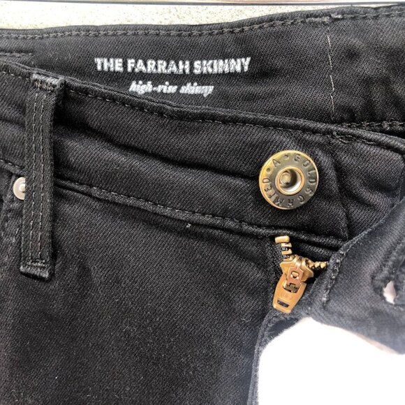 AG Adriano Goldschmied The Farrah High Rise Skinny Jean Size 27 Black Distressed - Picture 6 of 12